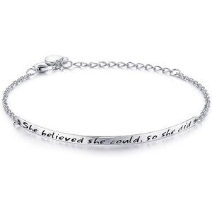 She believed she could so she did 925 Silver Inspirational Bangle Bracelet Women